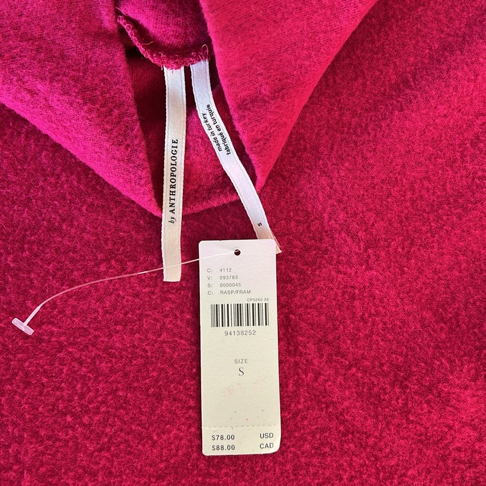 By Anthropologie Ruched-Sleeve Turtleneck Top in Raspberry size Small - Picture 7 of 9